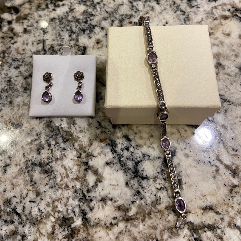 Sterling Silver & Amethyst Earrings and Bracelet